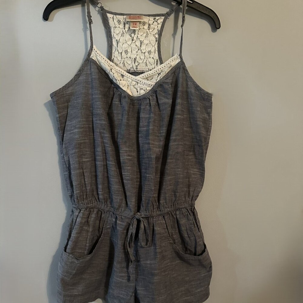 Mossimo Women Romper Grey with Cream Lace Romper Size M